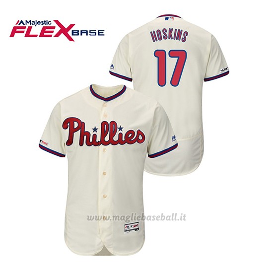 Maglia Baseball Uomo Philadelphia Phillies Rhys Hoskins 150th Aniversario Patch Flex Base Crema